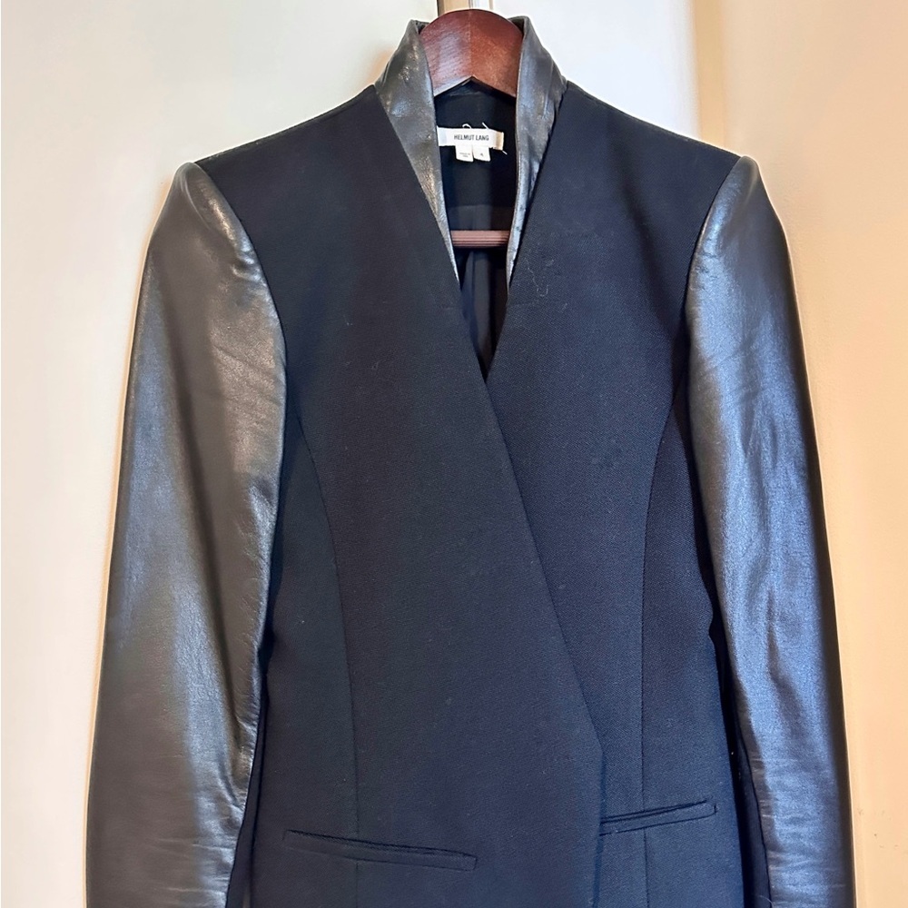 COPY - Helmut Lang Black Leather Trim Wool Blazer size 4 - Picture 2 of 8